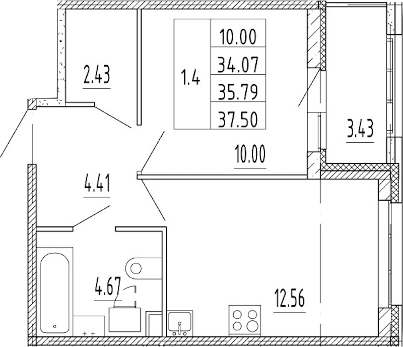 1-комнатная квартира 34.07 м², 1/11 эт., ЖК «Полис Приморский 2»